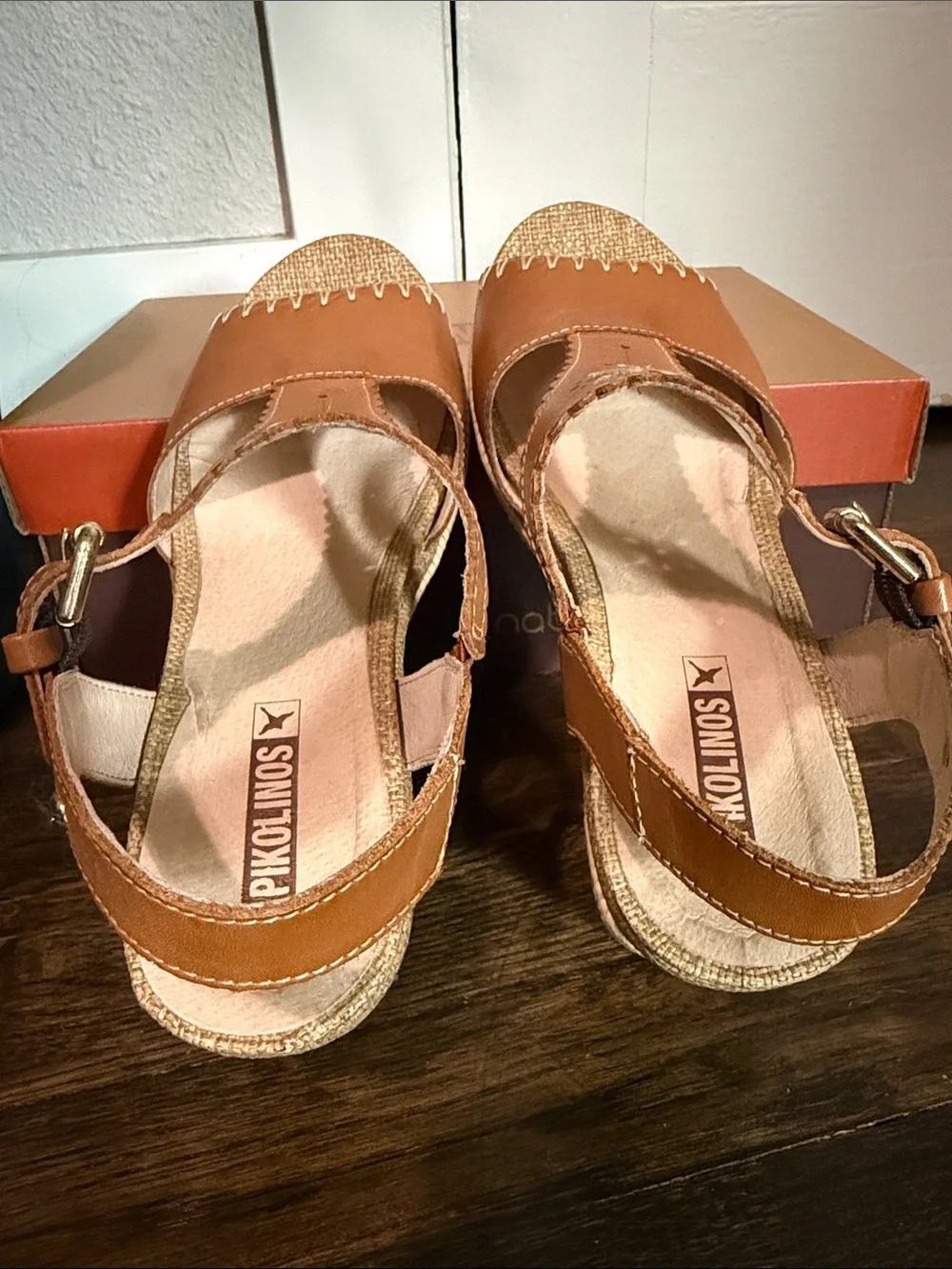 Pikolinos Mojacar Brandy Leather Espadrille Wedge Sandals Sz 39